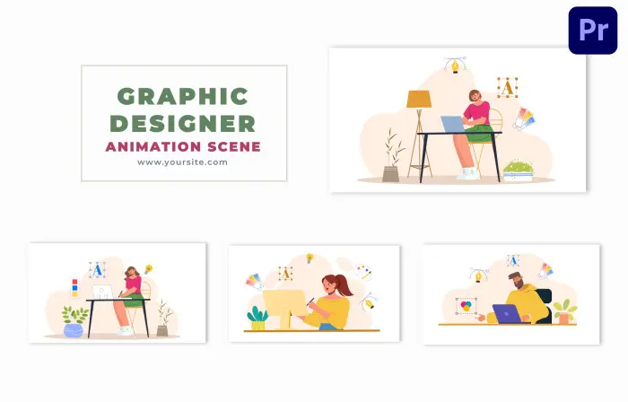 Graphic Designer Flat Character Design Animation Scene